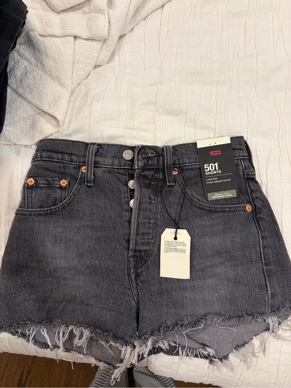 Levi's 501 Cutoff Denim Shorts in Washed Black